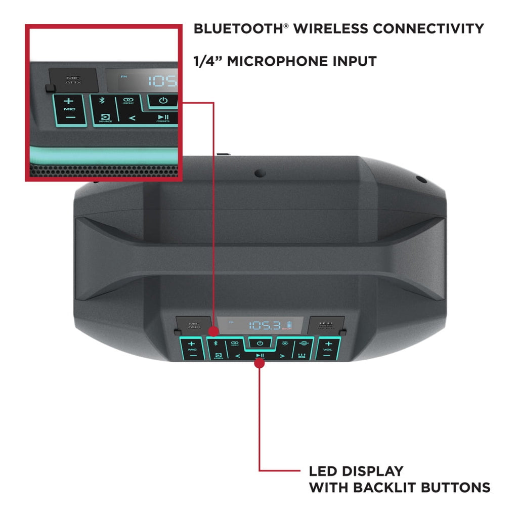 (Open Box) ION Audio IPA163 Party Boom Plus Portable Bluetooth Speaker with Lights, 2 Speakers, Black