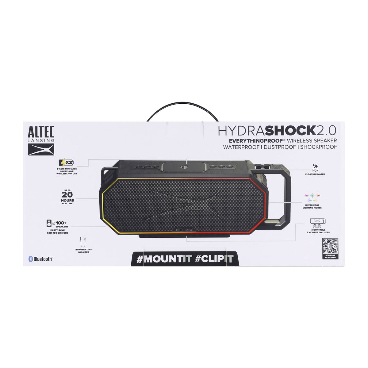 Altec Lansing HydraShock 2.0 EverythingProof™ Bluetooth Speaker, 20H Playtime, HyperEdge LED, Qi Wireless Charging, IP67 Waterproof, Party Sync, USB-C Fast Charge
