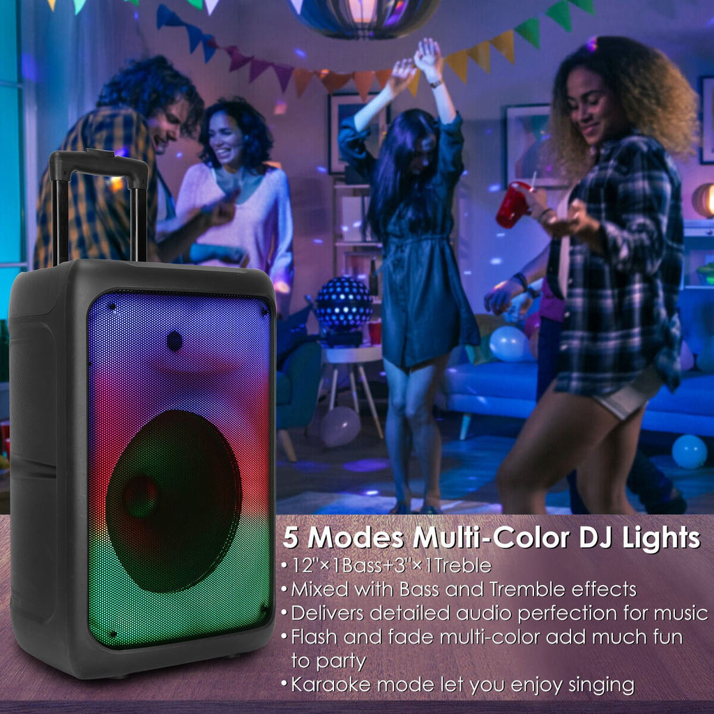 iMounTEK Portable Wireless Speakers on Wheels with Lights, Remote Control, TWS FM USB MMC Slot Aux In Recording Mic for Outdoor Party