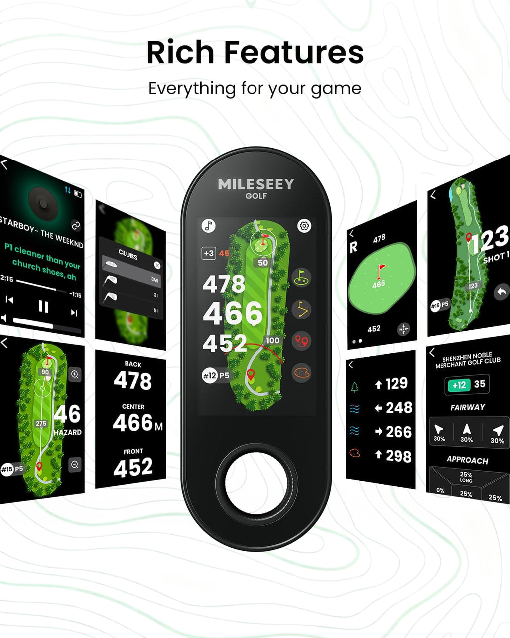MiLESEEY GeneSonic Pro Golf Speaker with Detachable GPS Rangefinder Handheld, 43000+ No Subscription Preloaded Courses, View & Audible Distances,Touchscreen, 15H Battery, Magnetic, Waterproof
