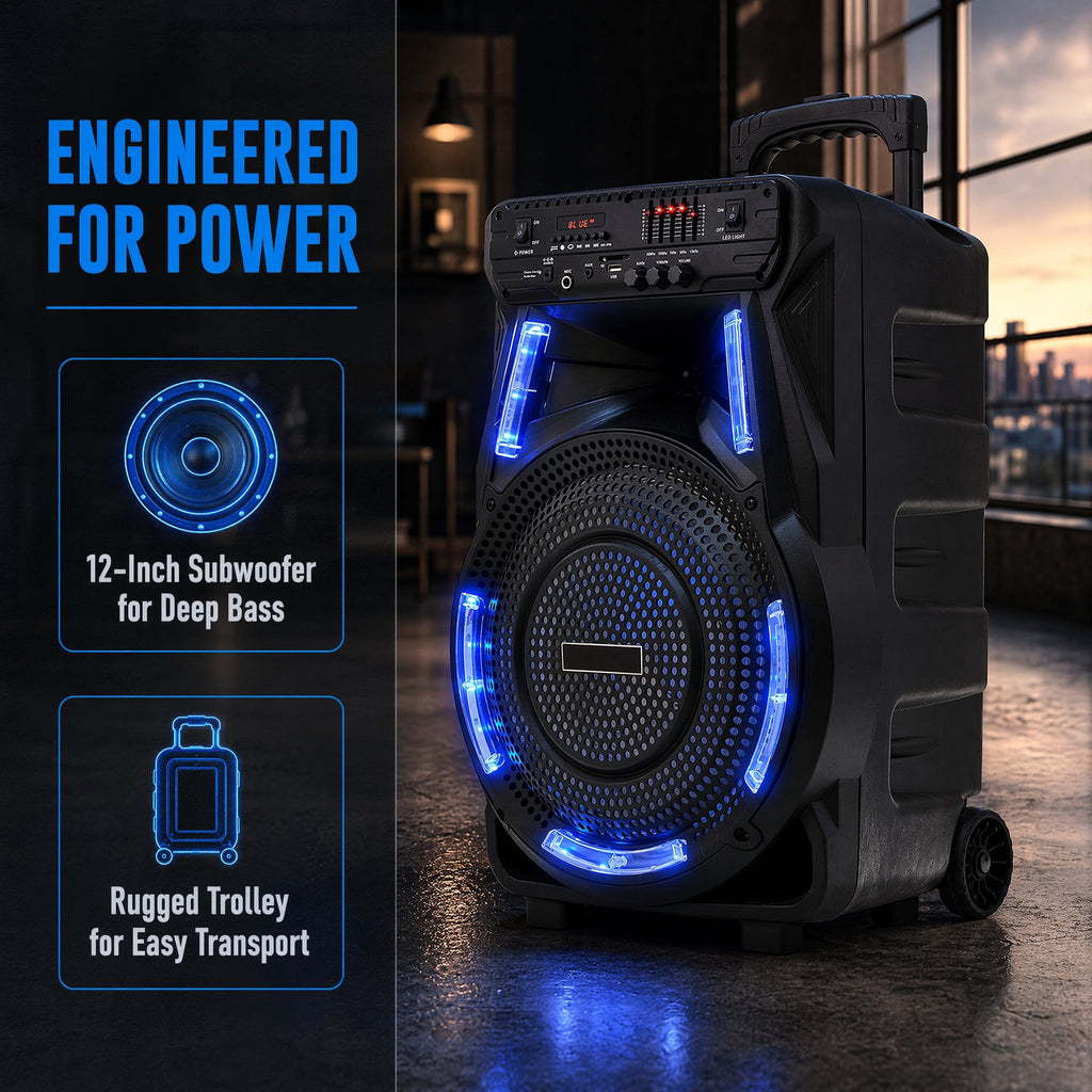 Dazone 12" Loud Bluetooth Portable Party Speaker Subwoofer w/ FM USB SD Card AUX & Mic