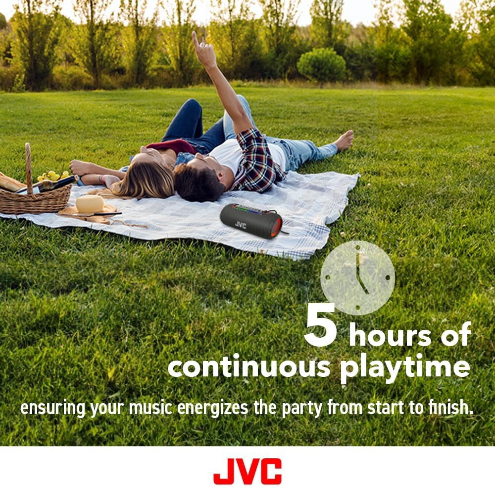 JVC Illuminated Portable Wireless Speaker with 20W max outputs, Dynamic Sound, Bluetooth 5.0, TWS Capability, USB-C, IPX5, AUX in, up to 5-Hour Battery Life - SPPA5BTG (Green)