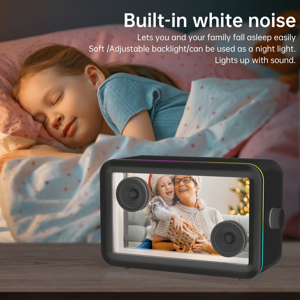 BESTSKI Bluetooth Speaker,with HD sound Hi-Fi Soundbar Speaker and Transparent Glass Screen, Dynamic Floating Lyrics, Digital Frame Function, LED Light Show,2.4G Wifi - Black