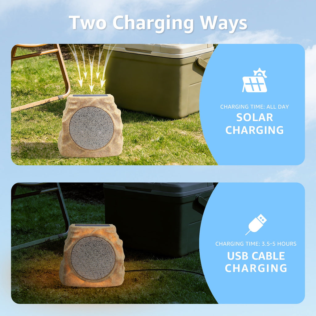 NiceBuy 2-Pack 8.1" Bluetooth Rock Speakers, Powerful Sound Solar Outdoor Wireless TWS Stereo Speaker with RGB Colorful LED Light for Indoor Outside Patio Garden