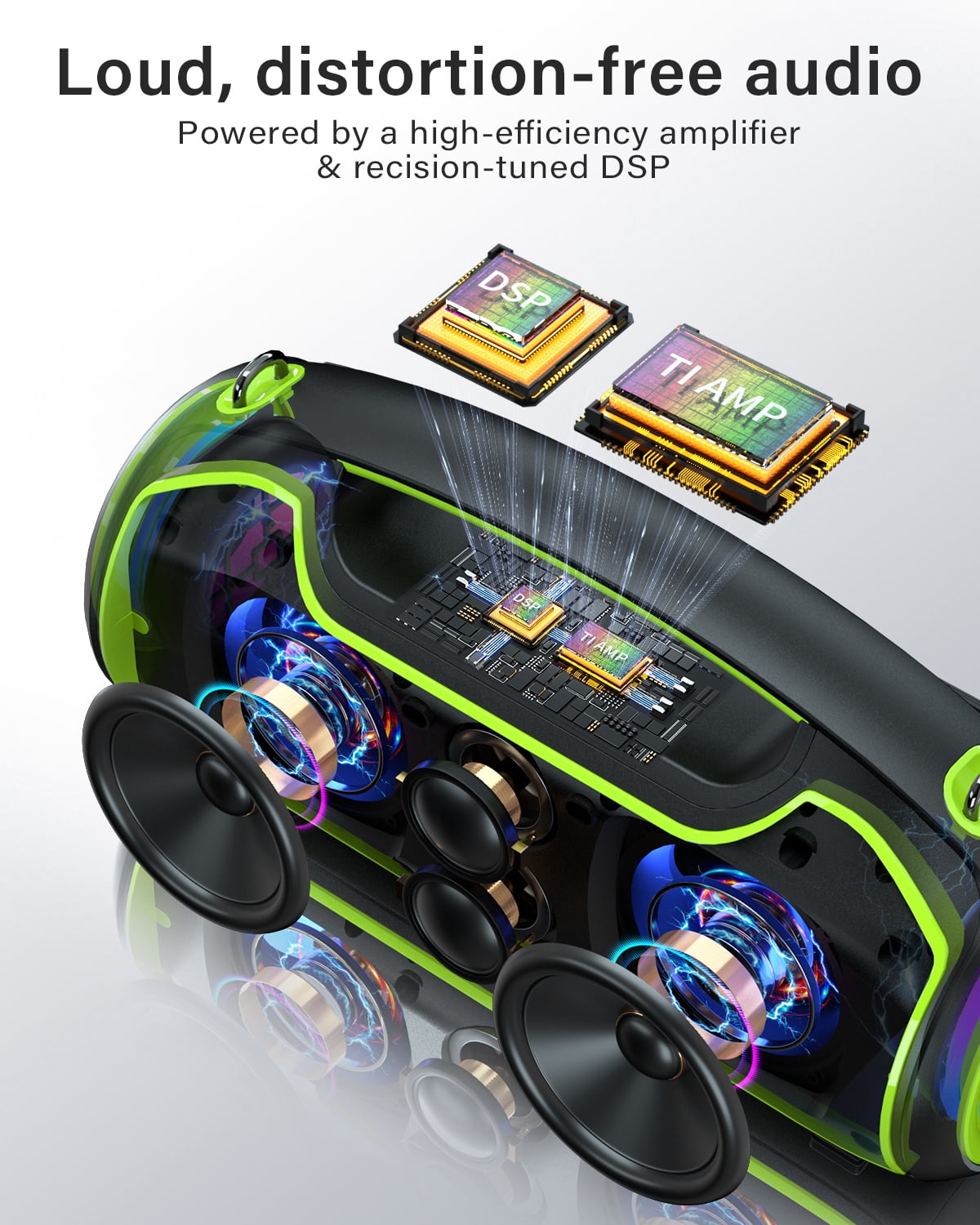 Upgrade Portable Bluetooth Speakers Wireless, 200W PEAK Loud Outdoor Speaker with Deep Bass, IP65 Waterproof, BT5.4, USB-C, RGB Lights, for Party, Camping, Beach, Large Workshop, Garage, 24H Playtime